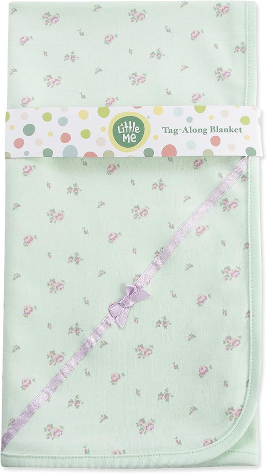 Little Me Baby-Girls Newborn Petite Rose Tag Along Blanket, Green Multi, One Size