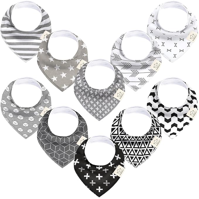 KeaBabies 10-Pack Organic Baby Bandana Bibs for Girls - Super Absorbent Triangle Baby Bibs for Drooling and Teething Infant, 100% Cotton Extra Soft for Newborn, Infant 0-36 Months (MONOS)