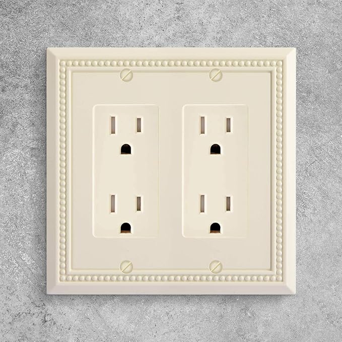 Henne Bery Sunken Pearls Heavy Duty Decorative Wall Plate Switch Plate Outlet Cover, Durable Solid Zinc Alloy (Double Decorator, Light Almond)