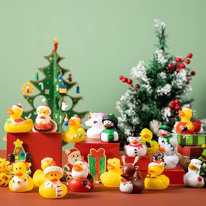 JOYIN 24 PCS Christmas Ducks for Stocking Stuffers, Xmas Rubber Duck Bath Toys for Kids Gift, Party Favor Novelty Duckies for Boys, Girls and Toddlers