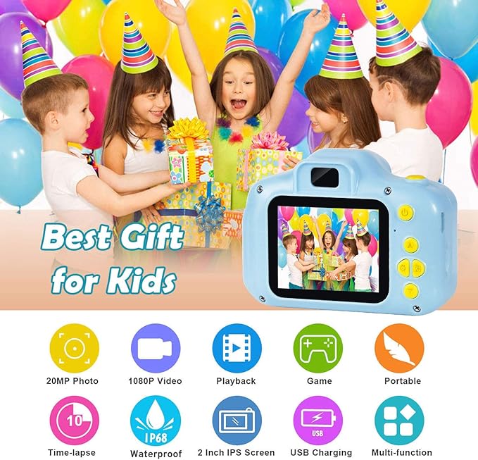 Agoigo Kids Waterproof Camera - Children Underwater HD Video Digital Camcorder, Portable Travel Toy for Toddler - Ideal Christmas Birthday Gifts for Boys Girls Age 3-12 with 32GB Card (Blue)