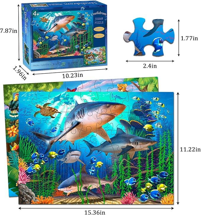Puzzles for Kids Ages 4-8 – 2 x 60 Pieces Puzzles for Kids Ages 3-5 6-8 – Toy for Learning Ocean & Forest Animals – Educational Toys for Boy and Girl (2 Packs)