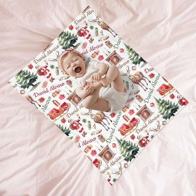 Ship Next Day - Custom Christmas Baby Blanket with Name | Multiple Styles Optional, Personalized Flannel Toddler Blanket, Christmas Swaddle for Boys & Girls, Xmas Decor Throw
