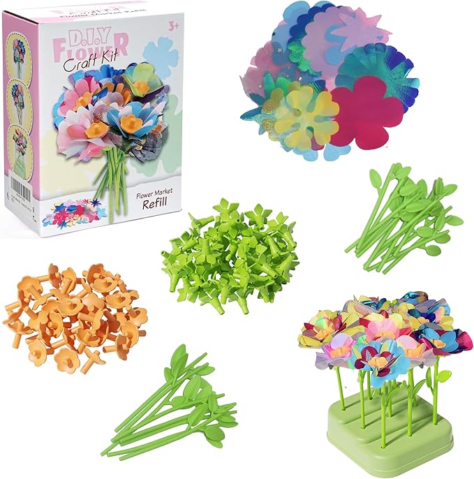 Pistachio DIY Flower Bouquet Kit Accessories - Arts and Crafts for Kids 4-6, Fabric Flowers Bouquets Toys Accessory Set, Flower Making Kit for Kids Accessories, 4 5 6 7 8 Year Old Girl Birthday Gifts