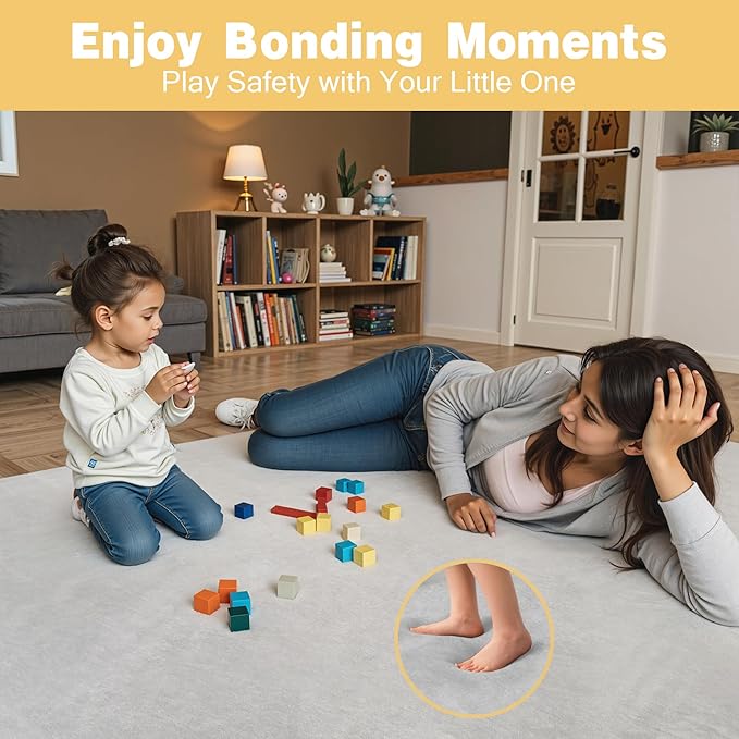 79" ×71" Padded Baby Play Mat for Floor, 1.2" Thick Memory Foam Mat with Machine Washable Cover, Soft Tummy Time Crawling Playmat with Non-Slip Bottom, Fits 79" x71" Playpens