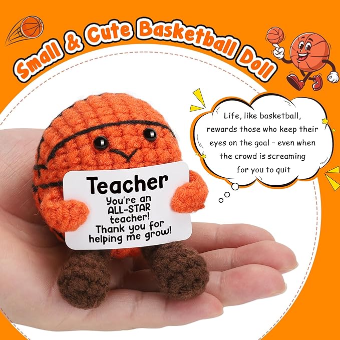 Teacher Appreciation Gifts from Student, Handmade Crochet Basketball Decor, Thank You Presents for Coach Mentor, Best Teacher Ever Birthday, End of Year Classroom Decor