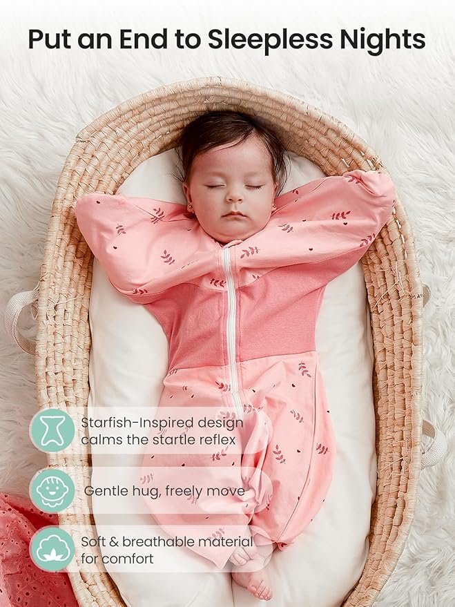GROWNSY Transitional Swaddle Sleep Sack 6-12 Months, Starfish Design Baby Swaddle Sack, Dual-Zipper for Easy Diaper Changes, Proper Hip Development & Openable Foot Button, 19-27 lbs, Pink