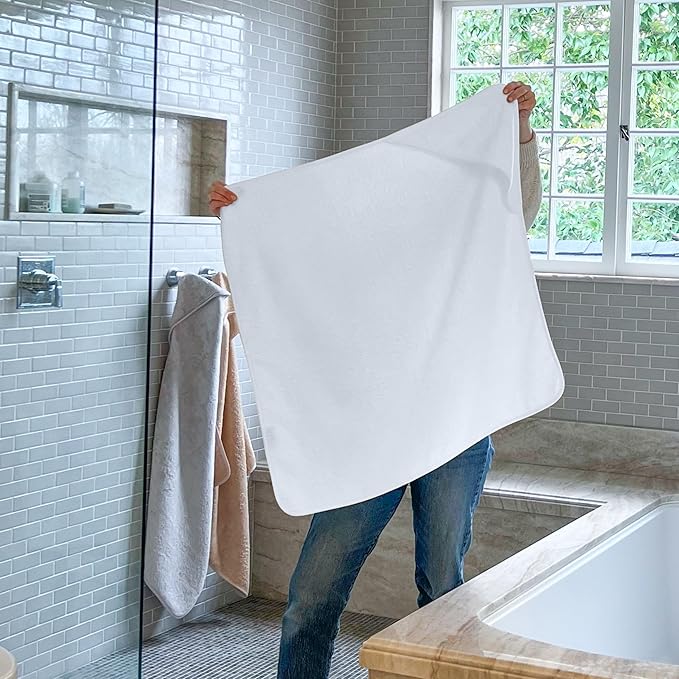 Pine & Palm Home Hooded Baby Towel – Turkish Cotton & Rayon from Bamboo, Soft & Absorbent, Quick-Dry | Neutral Newborn & Toddler Bath Towel | Gift-Ready Bag (Pearl)