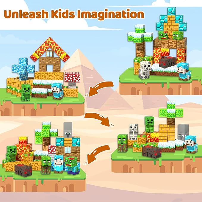 Magnetic Blocks, 100PCS Magnetic Building Blocks, Stacking Magnets for Kids, Sensory Toy for STEM Constructions Magnet Blocks for Boys Girls Age 3+, Christmas Birthday Gifts