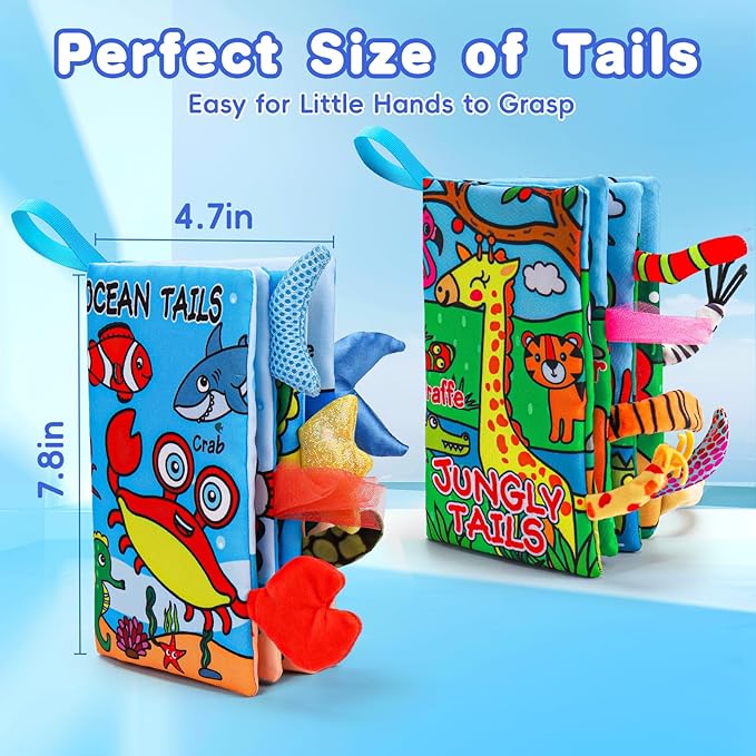 2PCS Baby Books 0-6 Months Infant Toys 0-3 3-6 6-12 Months Baby Tummy Time Sensory Toys 3 4 5 6 Month Newborn Must Haves Crinkle Touch Feel Busy Soft Books for Babies Boys Girls Christmas Shower Gifts