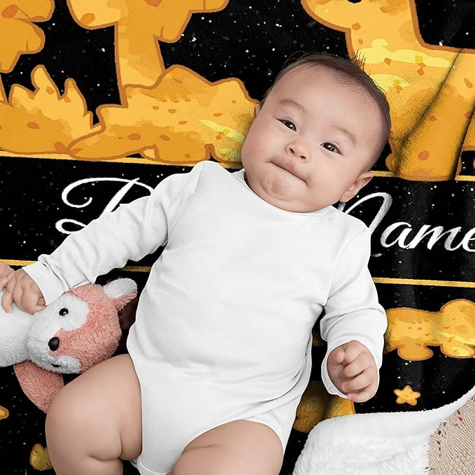 Personalized Custom Baby Blanket with Name - Swaddle Blanket for Toddlers, Infants, Kids, Newborns - Nursery Stroller Crib Decor Throw - Chicken Nuggets Dinosaur Theme - Birthday Gift