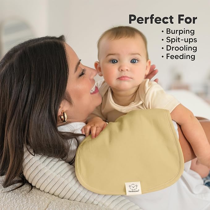Organic Burp Cloths Baby Boy & Girl - 5-Pack Super Absorbent Cotton Burping Cloths for Babies, Soft & Plush Newborn Spit Up Rags, Infant Towels for Milk Spit Up, Unisex, Large 21" x 10" (Sahara)