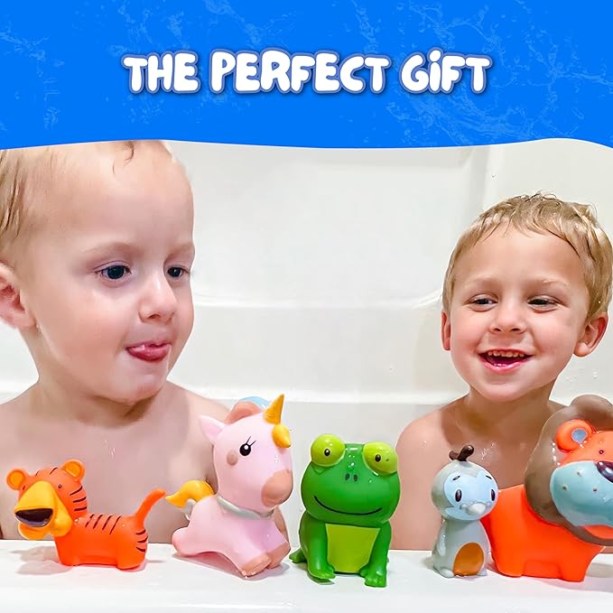 SplashEZ Animal Bath Toys | Mold Free Bath Toys for Kids & Toddlers with No Hole for Water | Lion & Friends Ideal Size for Little Hands | Safe, Durable for Baby Tub Pool Boys Girls Ages 0 & Up, 5-pack