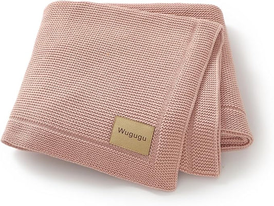 Baby Blanket 30 x 40 Inch Soft Knit for Boys & Girls Cotton Nursery Swaddling Blankets Toddler Knitted Crochet Receiving Crib