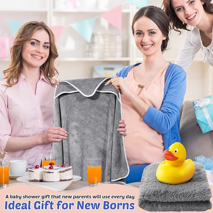 Reginary 4 Pack Baby Hooded Towels Coral Fleece Baby Bath Towels 30 x 30 Inch Soft Absorbent Hooded Bath Blanket for Newborn Toddler Infant Boy Girl Shower Gift Supplies (Gray)