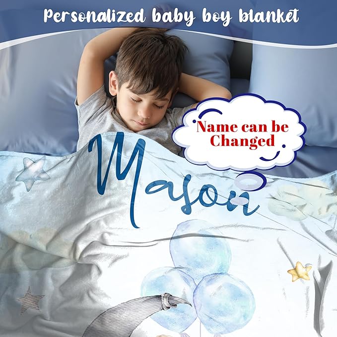J&SBGFT Personalized Baby Blanket for Boys - Custom Name Receiving Blanket for Toddlers, Kids - Nursery, Stroller, Crib Decor Throw With Sleeping Bear