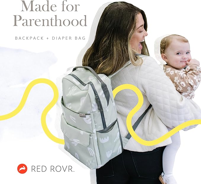 RED ROVR Roo Lightweight 1 LB Diaper Bag Backpack | 11 organizational pockets| Durable & Water-Resistant (Charcoal Doodle)