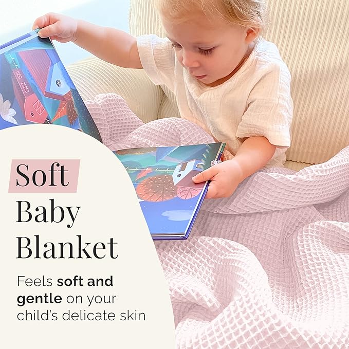 Stroller Society - Swaddles for Newborns & Toddlers, Soft Receiving Blankets Girl & Boy Can Use, Comfy Toddler Blanket & Newborn Swaddle, Cotton Waffle Blanket, Light Pink, 40 x 40 inches