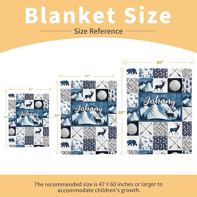 Personalized Woodland Deer Baby Blanket with Name, Custom Baby Name Blanket for Toddler Infant, Double Layer Receiving Swaddle, Customized Gifts for Newborn Shower Birthday Expect Mom(47"x60")