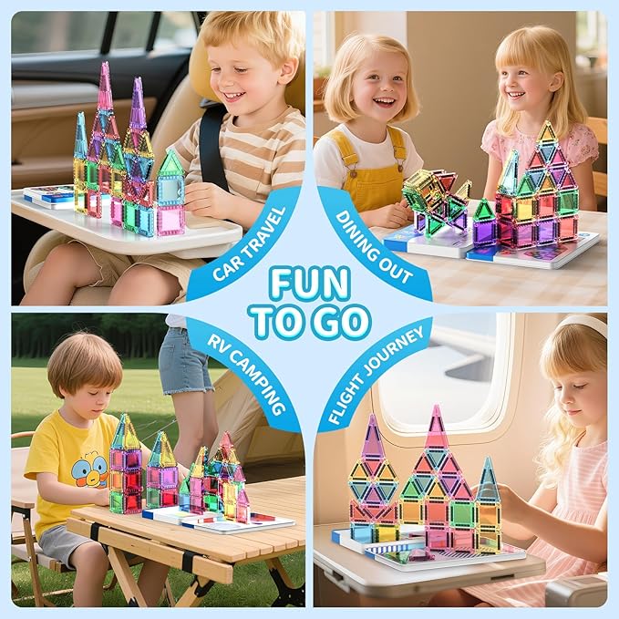 40PCS Mini Magnetic Tiles Travel Set, Portable STEM Building Blocks for Kids with Metal Storage Box, Montessori Sensory Toys for Classroom & Travel, Ideal Gift for Boys & Girls