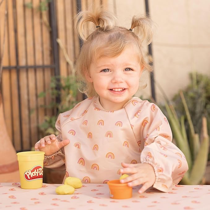 Tiny Twinkle Long Sleeve Bib for Babies & Toddlers – Waterproof Smock Bib for Eating – Machine Washable & Mess-Proof, Baby Feeding Essential & Shower Must-Have(Boho Rainbow, 6–24M)