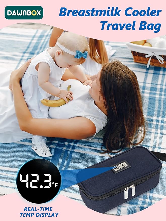 DawnBox Breast Milk Cooler Travel Bag with Real-Time Temp Display - Holds 20oz Breastmilk Storage Bag & Cooling, Portable Breast Milk Cooler Bags with 2 Ice Packs for Breastmilk Storage