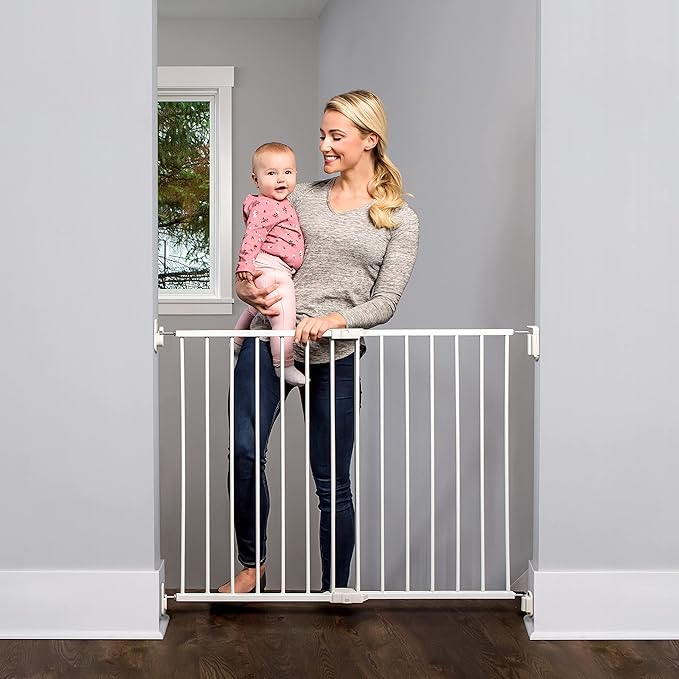 Regalo 2-in-1 Extra Wide Stairway and Hallway Walk ThroughBaby Safety Gate, Hardware Mounting, White 24"x40.5"x28.5"(Pack of 1)