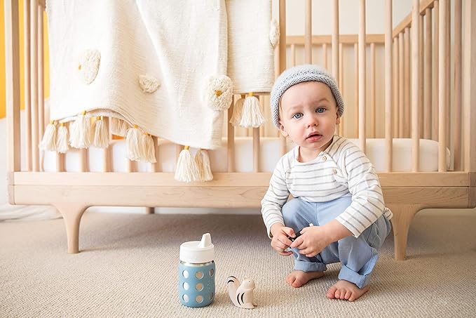 Lifefactory 8-Ounce Stainless-Steel Vacuum-Insulated Wide-Neck Baby Bottle with Hard Sippy, Denim, LS2221WDE4