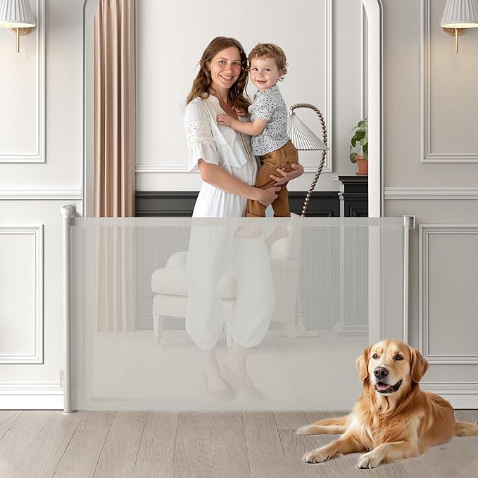Retractable Baby Gate, Extra Tall Baby Gates for Stairs, Dog Gates for Doorways Safety Extends to 38x55in, White