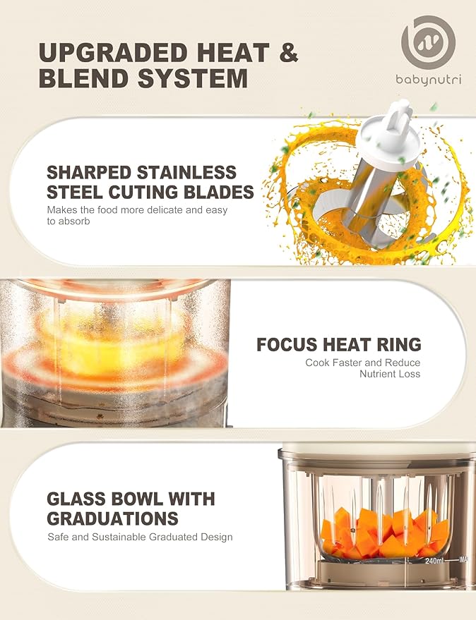 Auto Baby Food Maker, Glass Baby Food Mill, Baby Blender & Steamer and Puree Maker with Auto Cooking, Easy Cleaning, Touch Screen, Dishwasher Safe(12oz)