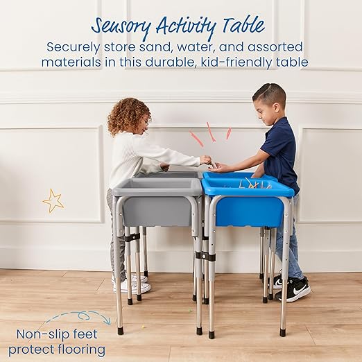 ECR4Kids 4-Station Sand and Water Adjustable Play Table, Sensory Bins, Grey/French Blue