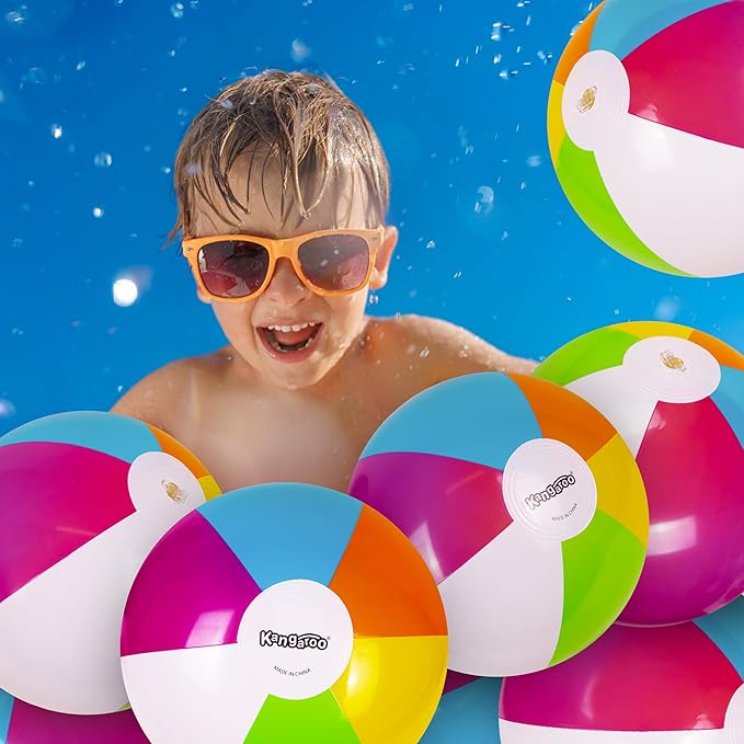 Kangaroo 12-Pack Inflatable Beach Balls Bulk for Kids & Adults I Inflatable Pool Party Favors Swimming Pool Toys I Kids Beach Toys for Beach Games