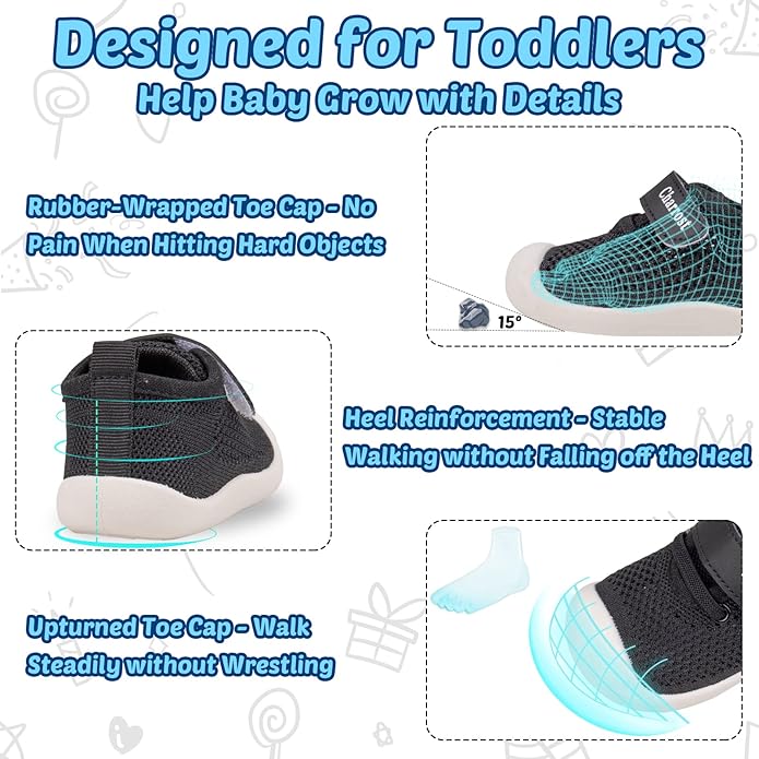 Baby First-Walking Shoes 1-4 Years Kid Shoes Trainers Toddler Infant Boys Girls Soft Sole Non Slip Cotton Canvas Mesh Breathable Lightweight TPR Material Slip-on Sneakers Outdoor