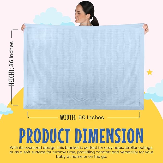 Blankets - Thermal Waffle Warm Baby Blanket for Crib - Soft and Cozy Baby Crib Blanket for Nursery, Stroller, or Naptime Comfort - Ideal Shower Gift - Blue, Nylon Trim (36" x 50")