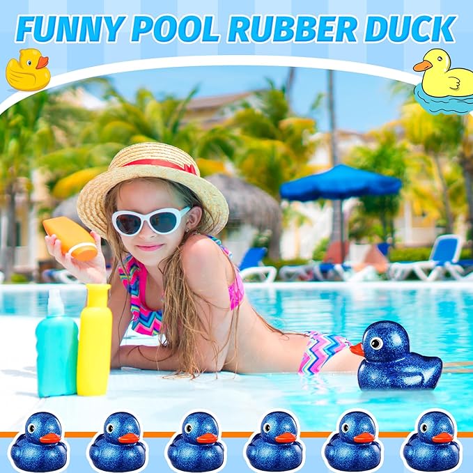 Honoson 6.89 Inch Giant Glitter Rubber Duck Big Glitter Rubber Duck Large Sparkly Duckling Bath Toy with Squeaky Sound for Summer Baby Shower Birthday Party Favor Gift(Dark Blue)