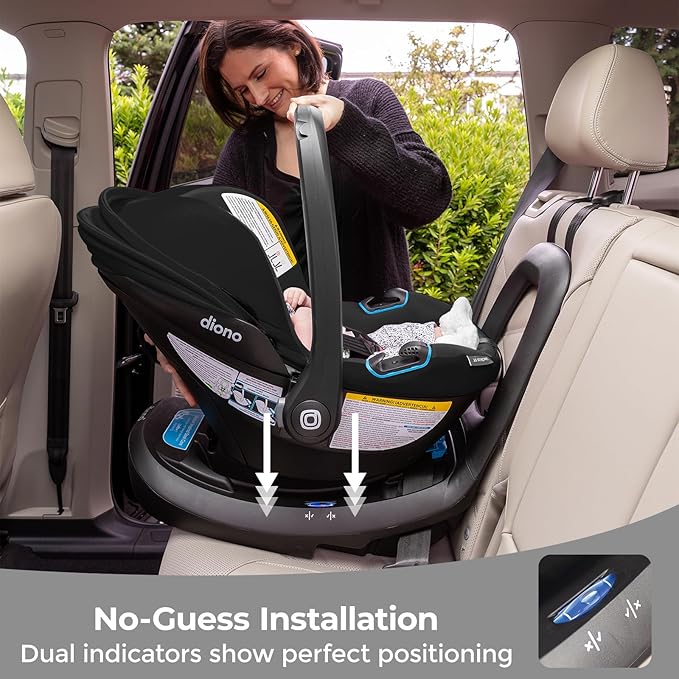 Diono LiteClik30 RXT SafePlus Infant Car Seat and Base, Rear-Facing for Infants 4-30lbs, SafePlus Engineering, with Infant Insert, UPF 50+ Sunshade (Black Storm)