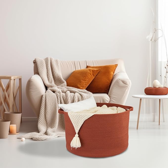 Large Cotton Rope Basket Blankets Basket Living Room 22"x14" Toy Baskets for Kids and Dogs Rope Storage Baskets for Nursery Woven Laundry Baskets for Clothes Towels Baby Toy round rustic