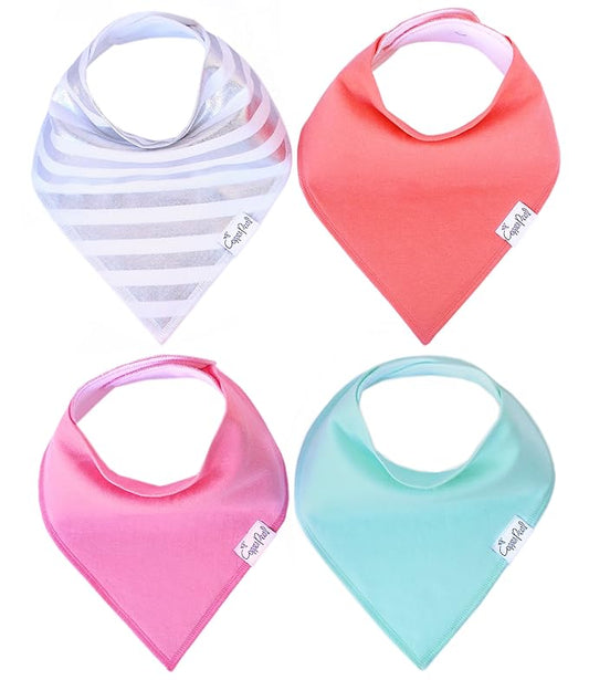 Copper Pearl Baby Bandana Drool Bibs for Drooling and Teething 4 Pack Gift Set Jewel, Soft Set of Cloth Bandana Bibs for Any Baby Girl or Boy, Cute Registry Ideas for Baby Shower Gifts
