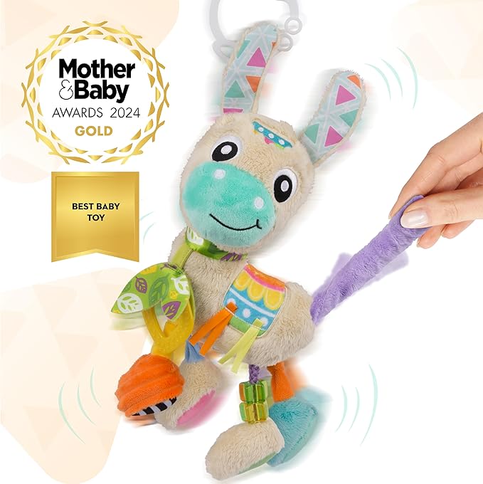 Playgro Sensory Friend Lupe Llama Sensory Toy - Ideal Stroller Toys for 0+ Months Babies to Encourage Grasping with Rattle - Improve Baby Sight & Touch Senses with On-The-Go Fun for Newborn Baby Toys