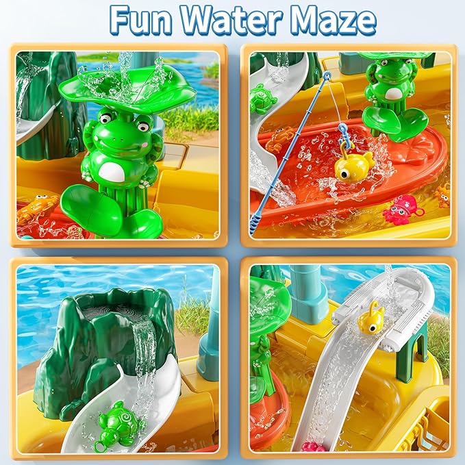 Water Table Play Sink Toy for Kids 3 4 5 6 Years Old - Outdoor Kitchen with Running Water, Fishing Games, Toddler Water Play Table for Kids Ages 3-8, Beach Outdoor Toys, Summer Gifts