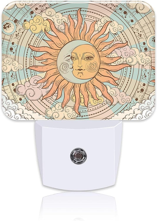 Vintage Mystical Astrology Night Light, Sun and Moon Nightlight Plug into Wall with Dusk to Dawn Sensor for Kid Girls Boys Women Men Bedroom, Hallway, Kitchen, Bathroom, Stairs Decor