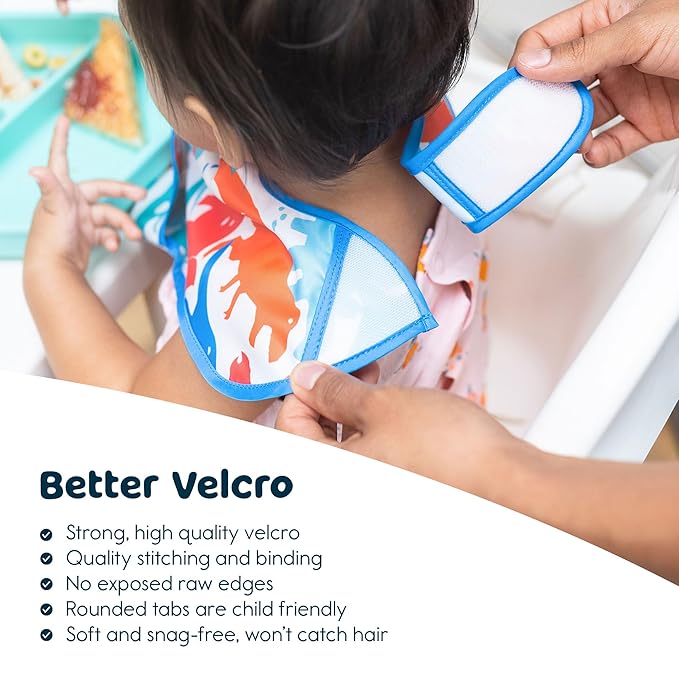 Tiny Twinkle Mess Proof Baby Bibs for Eating – Waterproof, Wipeable Toddler Bibs with Pocket – Baby Food Bibs for Girls & Boys(3 Pack,Sea, Dino)