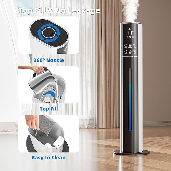 LUDATIDO Large Humidifier for Bedroom, 9L/2.5Gallon Cool Mist Humidifier with Humidistat, 360°Nozzle,350ML/H BigMist Level, Cover up to 550ft², Quiet 30db with essential oil diffuser