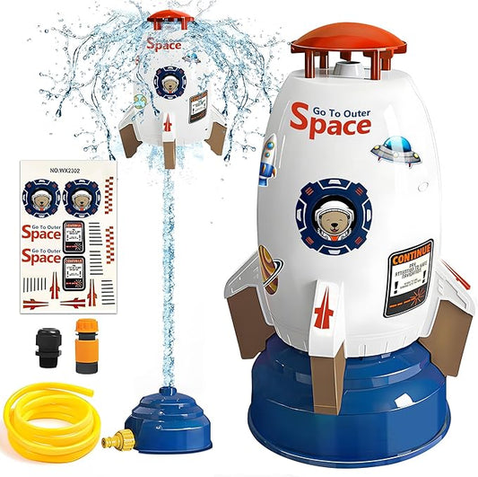 Water Rocket Sprinkler for Kids, Outdoor Sprinkler Rocket Launcher Toy for Backyard, Summer Water Toys for Kids Ages 3-12, Fun Water Powered Rocket Toy (White-1)