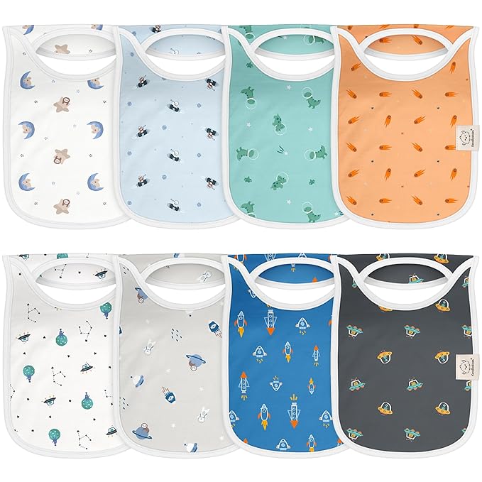 8-Pack Baby Bibs for Boys, Girls - Pullover Bibs for Drooling Teething Baby Girl & Boy Toddler, Newborn, Soft & Absorbent, Cute Colors, Large Torso Coverage Keep Infant Clean & Dry (Cosmo)