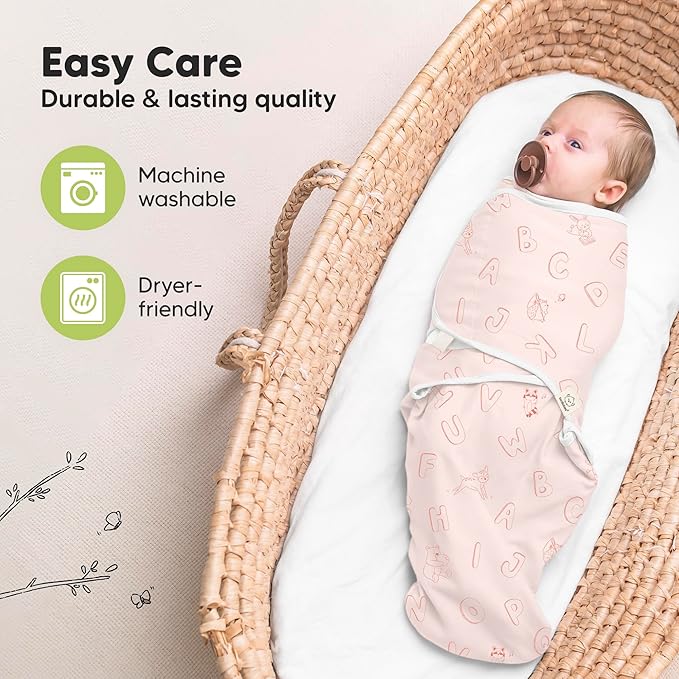 3-Pack Organic Baby Swaddle Sleep Sacks - Swaddles for Newborns, Infant 0-3 Months, Baby Girls, Boys, Soft & Snug Newborn Sleep Sack, Nursery Swaddling Blankets (ABC Land Rose)