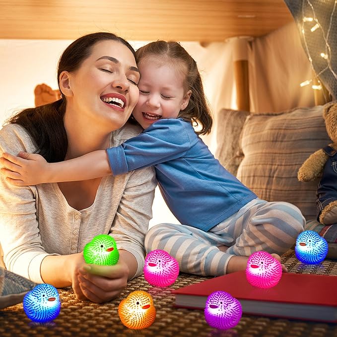 18Pcs LED Light Up Rubber Duck,Puffer Ball Flashing Bath Ducks,Glow Toy Mardi Gras Rubber Ducks Cute Ducklings are Suitable for Birthday Party Gift,Summer Beach Activities,Classroom Prizes,Bath Toy