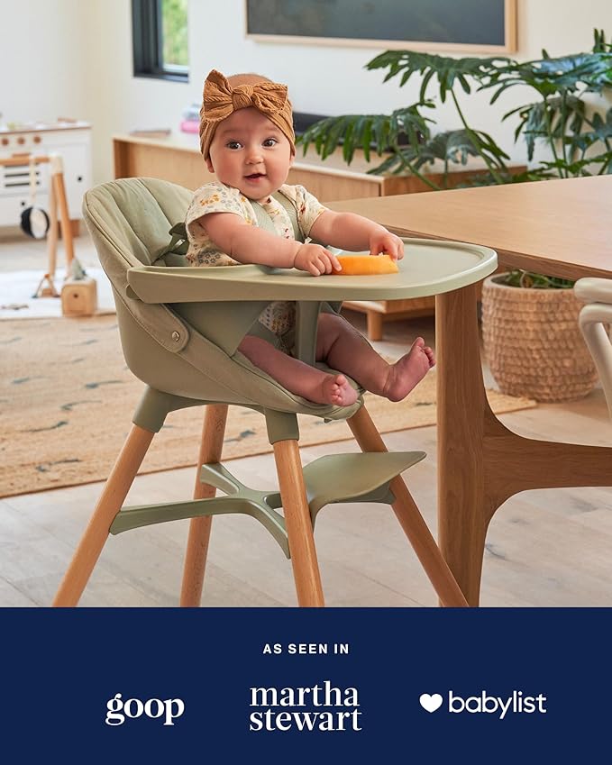 Lalo The High Chair Infant Kit - Convertible Wooden High Chair for Babies & Toddlers with Infant Support & Cushion, Grows with Your Child, Dishwasher Safe Tray, Adjustable Footrest Grapefruit