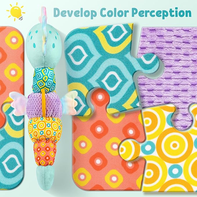 LIGHTDESIRE Baby Toys Musical Seahorse Stuffed Animals Infant Toys 0-6-12 Months with Mirror|Rattles|Crinkle|Baby Teething Toys,Sensory Toys for Tummy Time Newborn Boys Girls Birthday Gifts(Ice Blue)