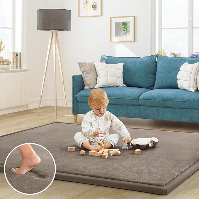 Baby Play Mat for Floor Tummy Time Mat Nursery Muscle Area Rug Playroom Rug Tatami 47"*47" Memory Foam 1.3" Thick Crawling For Babies,Toddlers, Infants, Kids,Floor(Brown)